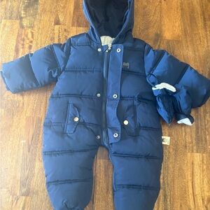 Blue Hooded MurMurBear Baby Snowsuit w/ Mittens  Removable Booties 12-18 months